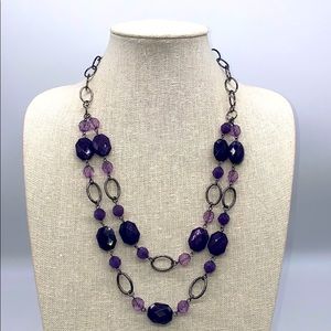Purple Faceted Bead Chain Statement Necklace